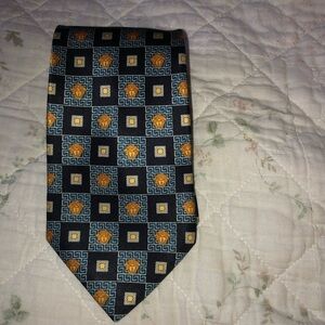 Gianni Versace  Blue and Gold Geometric Silk Tie- made in Italy- preloved.